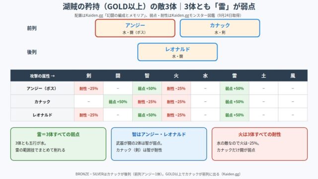 湖賊の矜持の敵の配置と弱点・耐性の図