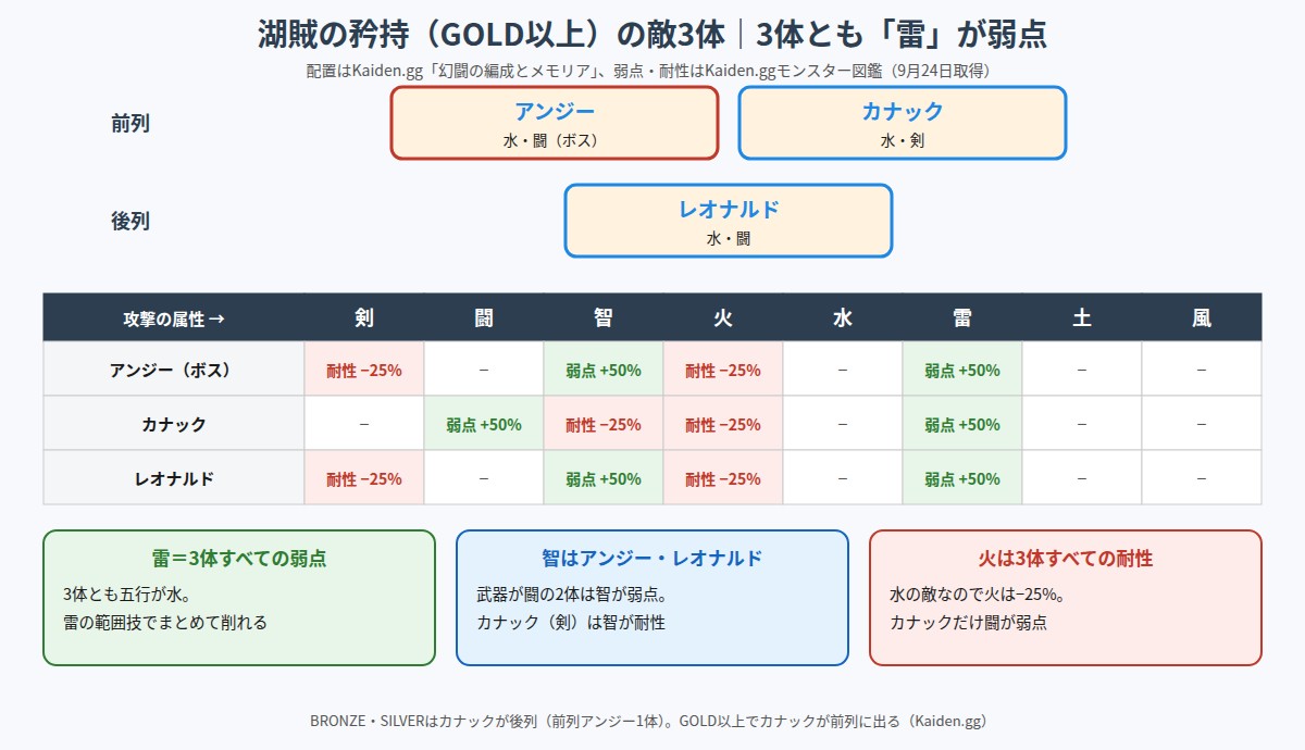湖賊の矜持の敵の配置と弱点・耐性の図