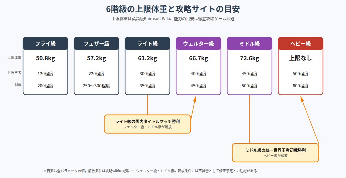 6階級の上限体重と能力の目安の図
