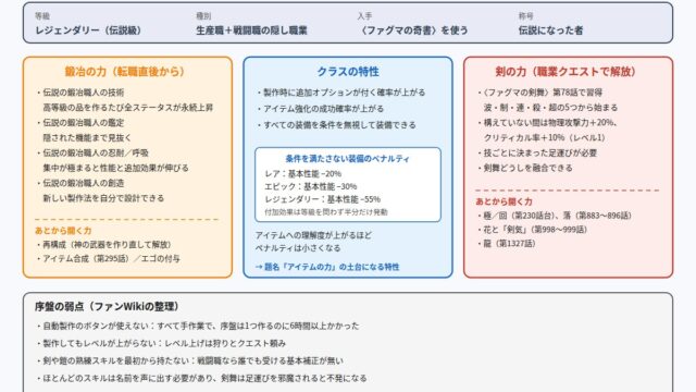 ファグマの末裔の全体像 鍛冶の力・クラスの特性・剣の力と序盤の弱点をまとめた図